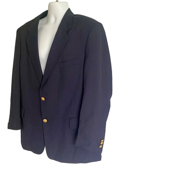 Navy Blazer Sport Coat Single Breasted Fully Lined Gold 2 Button Size 44R - Picture 4 of 8